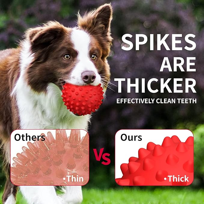 Apasiri Dog Balls Squeaky Dog Toys for Large Dogs, Dog Toys for Aggressive Chewers, Tough Spiky Dogs Ball, Floatable Rubber Pet Toys for Medium Breed, Beef Flavor, Pack of 3