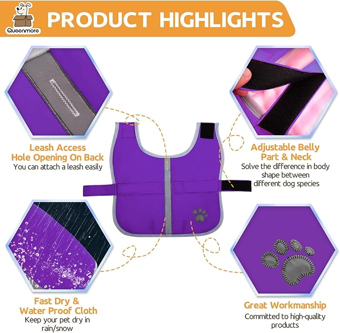 Queenmore Dog Winter Coat, Cold Weather Fleece Jacket for Dogs, Waterproof Reflective Reversible, for Small, Medium and Large Dogs (Purple, M)
