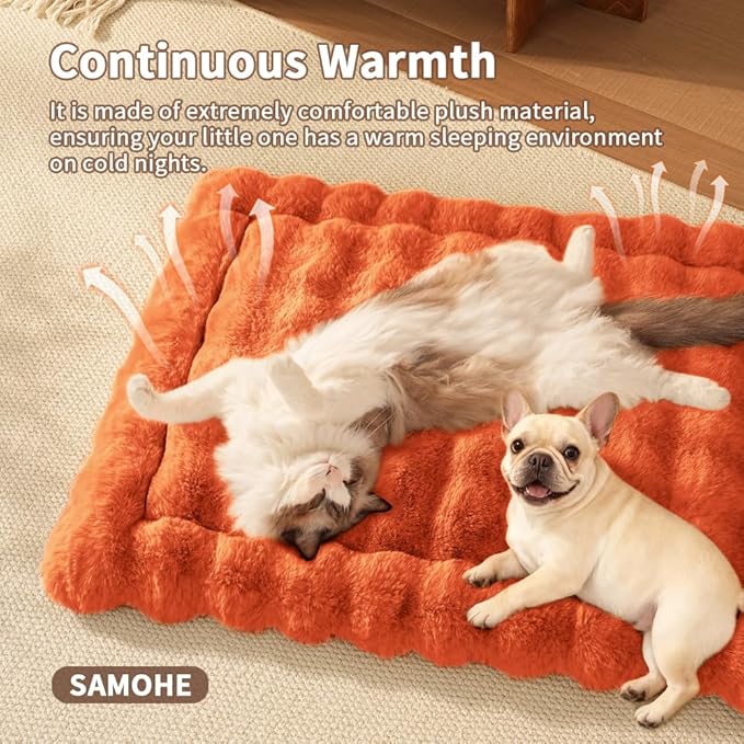 Cat Beds for Indoor Cats Faux Fur Pet Mat Cute Kitten Plush Bed with Non-Slip Bottom for Carriers/Couch Dog & Puppy Friendly 27 x 20 Inch Large Orange