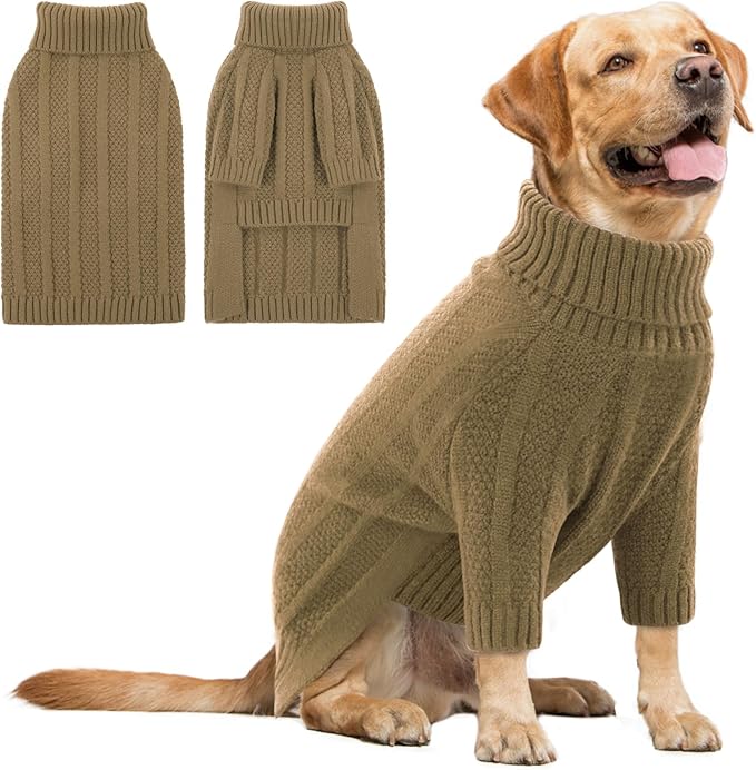 Queenmore XXL Dog Sweater,Large Dog Sweaters for Dogs Girls Boys,Xmas Turtleneck Pullover Pet Sweaters for Large Dogs,Cold Weather Doggie Sweatshirt Knitwear for Golden Retriever,Labrador(Camel,XXL)