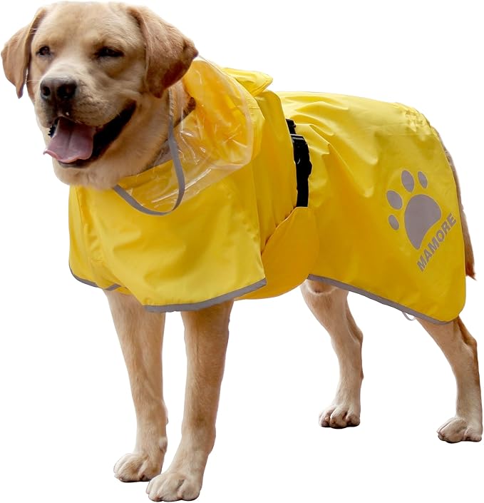 MAMORE Dog Raincoat Waterproof, Lightweight Adjustable Dog Rain Coat Hooded Poncho with Reflective Strip for Large Medium Small Dogs (Yellow, XXX-Large)