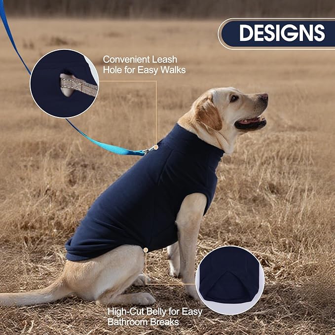 IECOii 2 Pack 4XL Dog Fleece Sweaters for Doberman Boy Girl, Warm & Stretchy Winter Coats with Leash Hole for Large Dogs, Soft Fleece Jacket for Fall Winter, Machine Washable (Size XXXXL, Blue & Red)