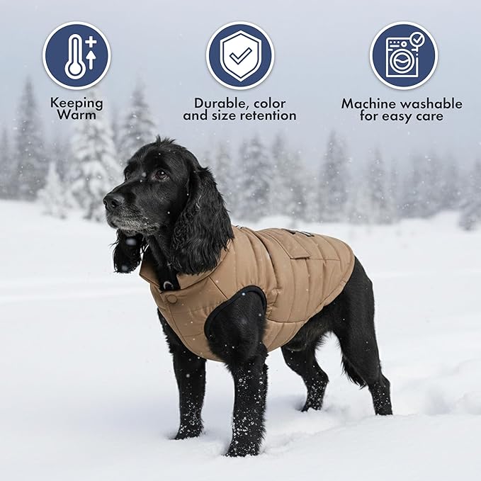 Spark Paws Dog Winter Jacket, Water-Resistant Coat, Warm Reflective Windproof Fleece-Interior, for Medium and Large Dogs - Tan - 3XL