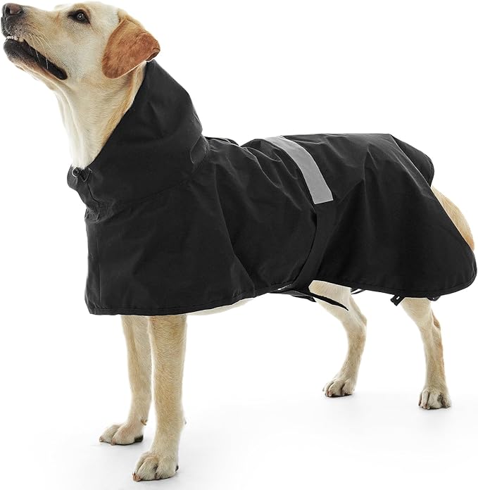 Nanaki Rain Poncho for Large Dogs with Leash Hole, Reflective Adjustable Pet Rain Vest for Rainny Snow Foggy Days,Windproof Waterproof Dog Coat Jacket for Outdoor Hiking Walking Hunting Black 3XL