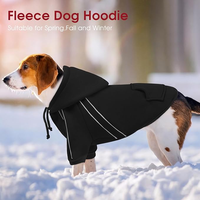 ASENKU Cozy Dog Hoodie，Soft Sweater with Adjustable Hood, Back Pocket and Leash Access Hole，Warm Reflective Sweatshirt for Cold Weather（Black，L