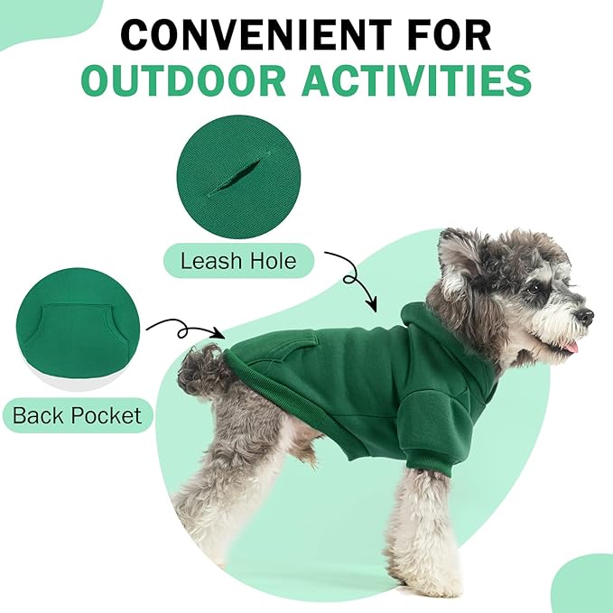 SCENEREAL Dog Hoodie Sweaters for Small Medium Large Size Dogs, Fleece Dog Sweatshirt with Hat and Pocket,Soft Cold Winter All Weather Dog Clothes for S to XL Sized Dogs, Green XL