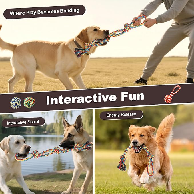 Rope Toys for Dogs Aggressive Chewers, Dog Rope Toy for Large Medium Breed, Tug of War Dog Toys Pack of 7 Indestructible Tough Pet Chew Toy Puppy Essentials Teething Toys Cotton
