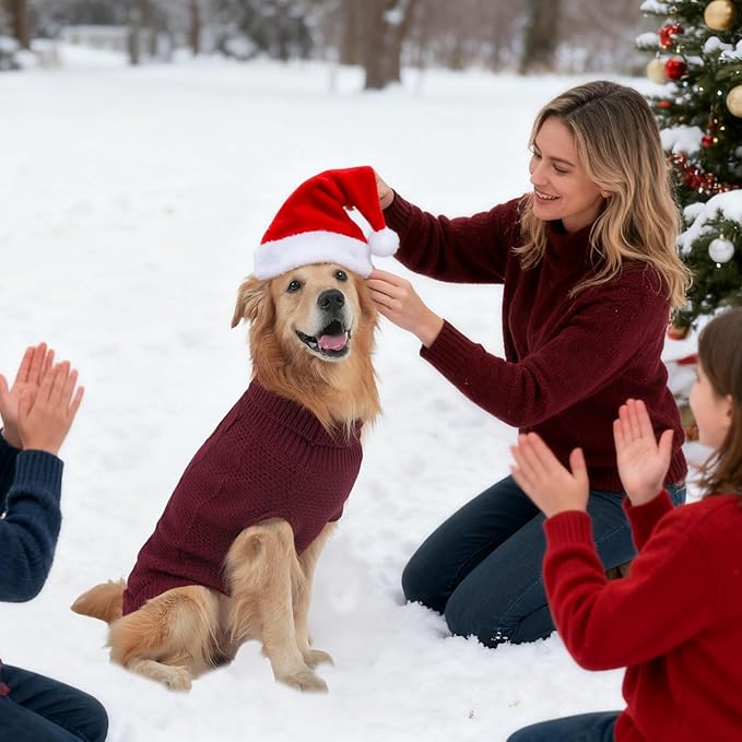 Mihachi Turtleneck Dog Sweater - Winter Coat Apparel Classic Cable Knit Clothes with Leash Hole for Cold Weather, Ideal Gift for Pet in New Year Wine Red Small