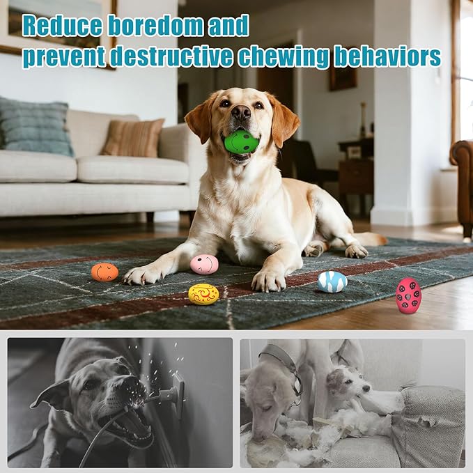 Dog Toys, Squeaky Latex Rubber Bouncy Balls, Squeaky Egg Dog Toys Balls, 6 Pack Interactive Squeak Dog Toy Set for Medium Large Breeds Dogs (6 Pack, Large)