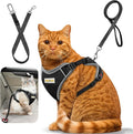 Cat Harness and Leash for Walking, Retractable Cat Harnesses and Leash Set Escape Proof, Breathable Soft Kitten Small Large Harness for Travel Training and Walking, Black, XS