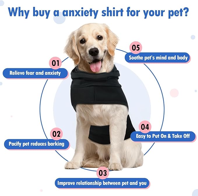 Dog Fireworks Calming Vest for Small Dogs-M,Soft Adjustable Chest & Hood | Wraps Body Relieve Anxiety,Sleeveless Lightweight Vest for New Places Anxious(Black)