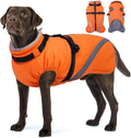 BRKURLEG Dog Winter Jackets for Large Dogs, Dog Coat with Harness Built in, Dogs Snowsuits with Zipper, Waterproof Windproof Pet Puffer Jacket Fleece Vest for Labrador, Dalmatian, Orange XXL