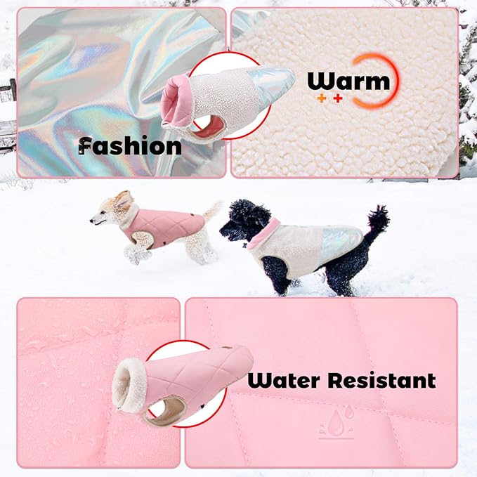 EMUST Small Dog Coat, Reversible Winter Jacket Coats for Small Dogs, Fuzzy Pet Apparel Vest for Small Medium Dogs, Cream, S