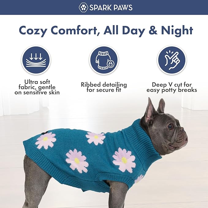Spark Paws Knit Dog Sweater – Ultra Soft Warm Winter Dog Sweater for Small, Medium & Large Dogs – Stretch Fit Pet Sweater for French Bulldog, Pitbull, Girl & Boy Dogs Jacket, (Flower,XL)