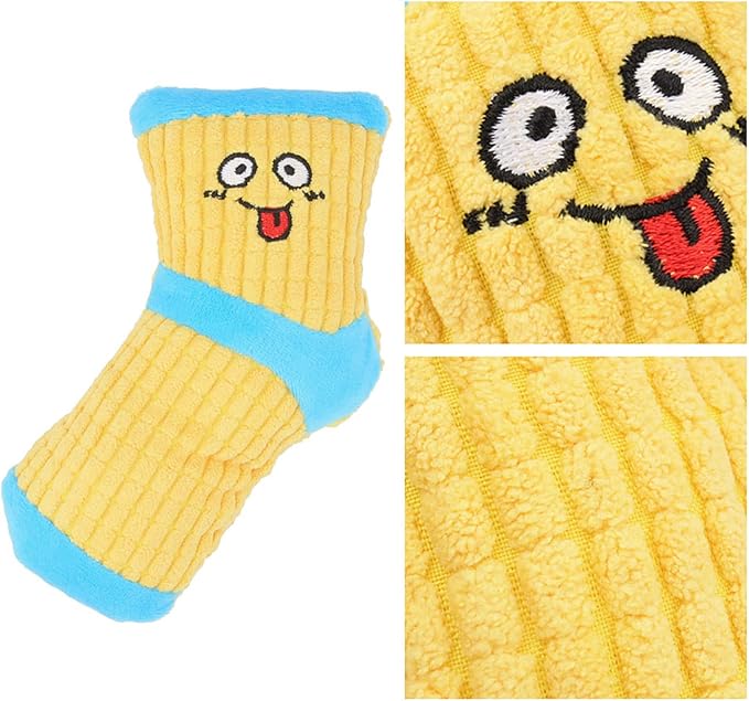 Squeaky Dog Toys, Pet Funny Stuffed Plush Cute Socks Birthday Gift Chew Toys for Small Medium Dogs(Pink White)