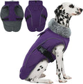 DENTRUN Large Dog Coat - Thick Fleece Lined Reflective Winter Jacket, Snap Closure & Leash Hole, Warm Thick Fleece Lined, Plush Turtleneck Vest for German Shepherd, Purple, XXL