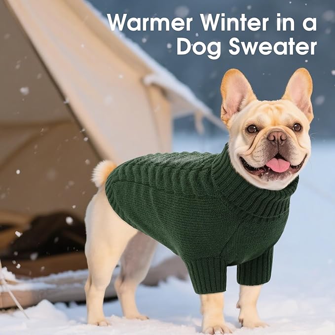 Dog Sweaters for Small Dogs Classic Turtleneck Dog Christmas Sweater Thick Warm Pullover Male Puppy Pet Stretch Knitwear Fall Winter Clothes with Leash Hole(Green, XS)