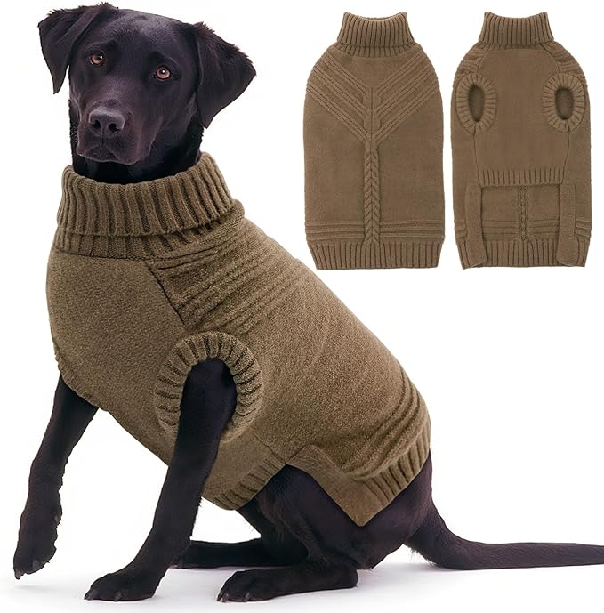Dog Sweaters for Large Dogs Male Female Pet Knitwear Classic Puppy Warm Pullover Turtleneck Cold Weather Clothes for Pitbull(Brown, XL)