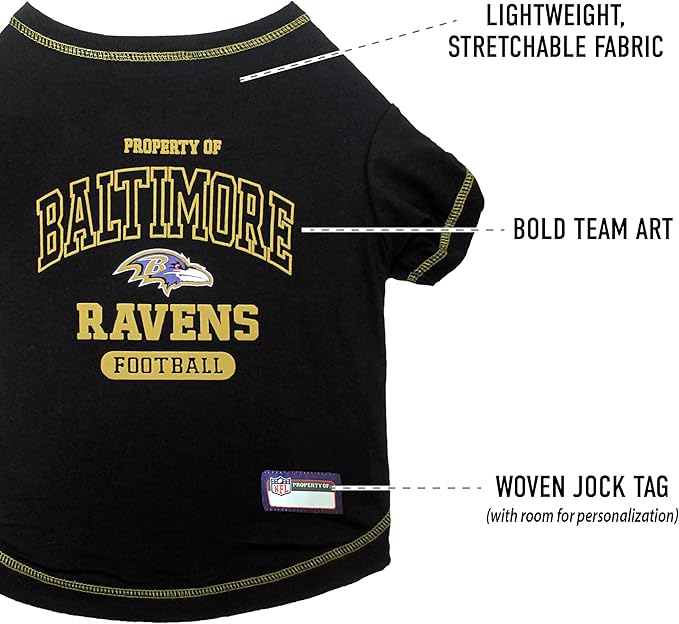 NFL Baltimore Ravens Dog T-shirt Medium. - Licensed Shirt for Pets Team Colored with Team Logos- Premium Stretchable Materials for the comfort of your Dog & Cat