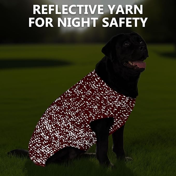 KYEESE Dog Christmas Sweater with Leash Hole Warm Pullover with Reflective Yarn for Small and Medium Dogs Male Soft Knit Pullover Boy Dog Coats Cozy Lightweight Thick Sweater,Red,Medium