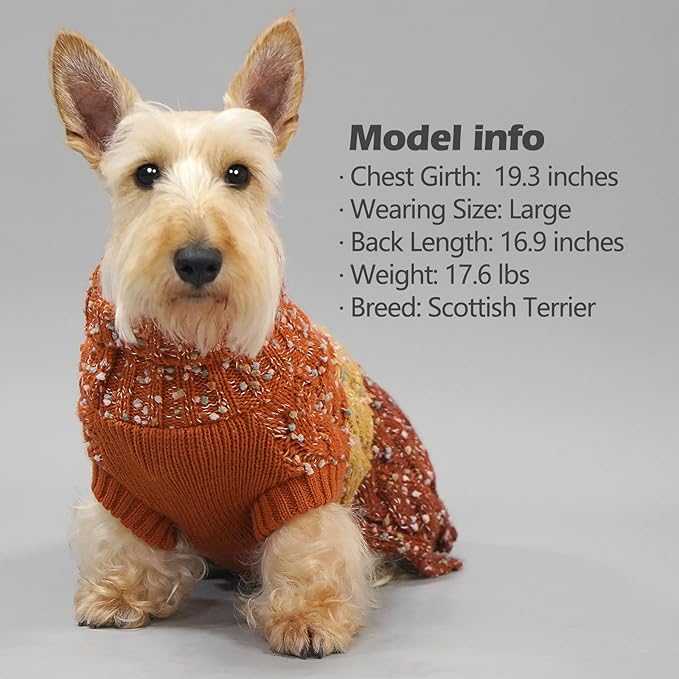 KYEESE Dog Sweaters for Small Dogs Male Color Block Pet Sweater with Fuzzy Thread Knitted Small Dog Sweater Turtleneck Pet Sweater Fall Winter Dogs Clothes, Brown, M