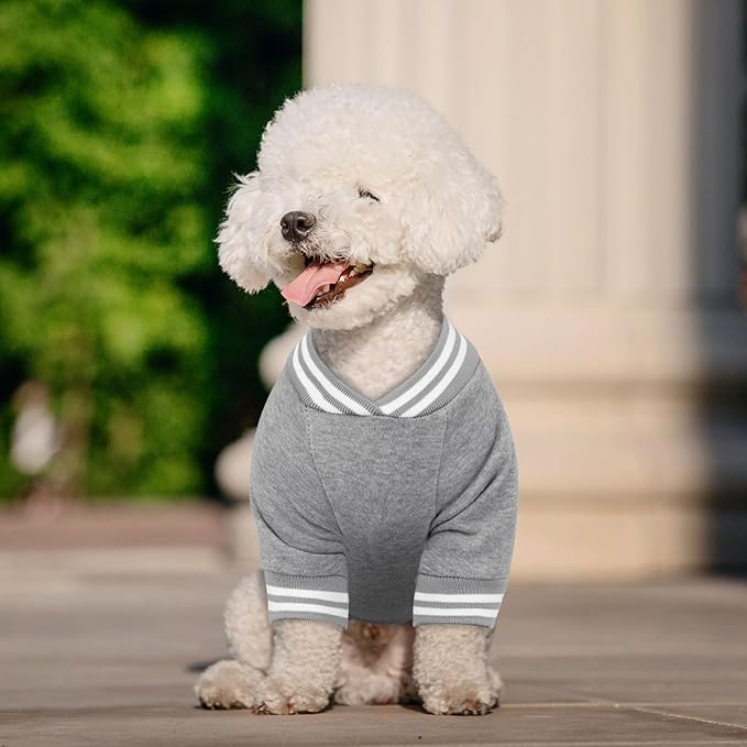 Dog Sweaters for Small Dogs, Brushed Fleece Dog Sweater Baseball Jacket Pet Clothes Soft Warm Sweatshirt Puppy Sweater Boy Girl Pet(Gray-S)
