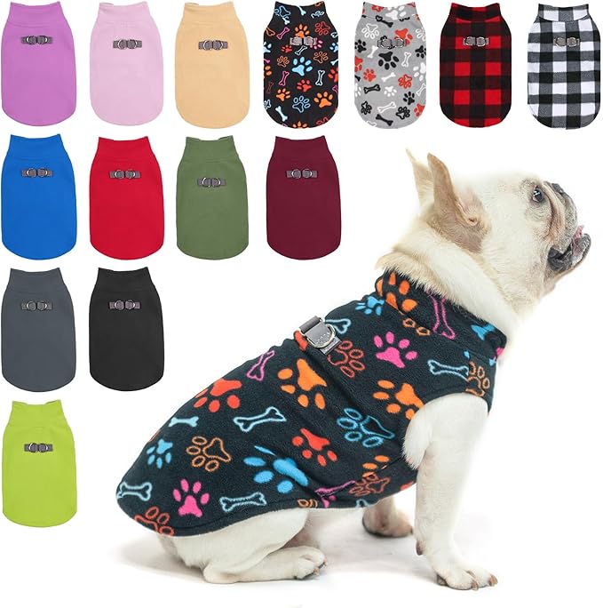 BEAUTYZOO Small Dog Sweater Fleece Vest Winter Jacket, D-Ring Leash Attachment for XS S Puppy Medium Sized Breeds Dogs, Cold Weather Dog Clothes Windproof Keep Warm, Black Bones Paw XS