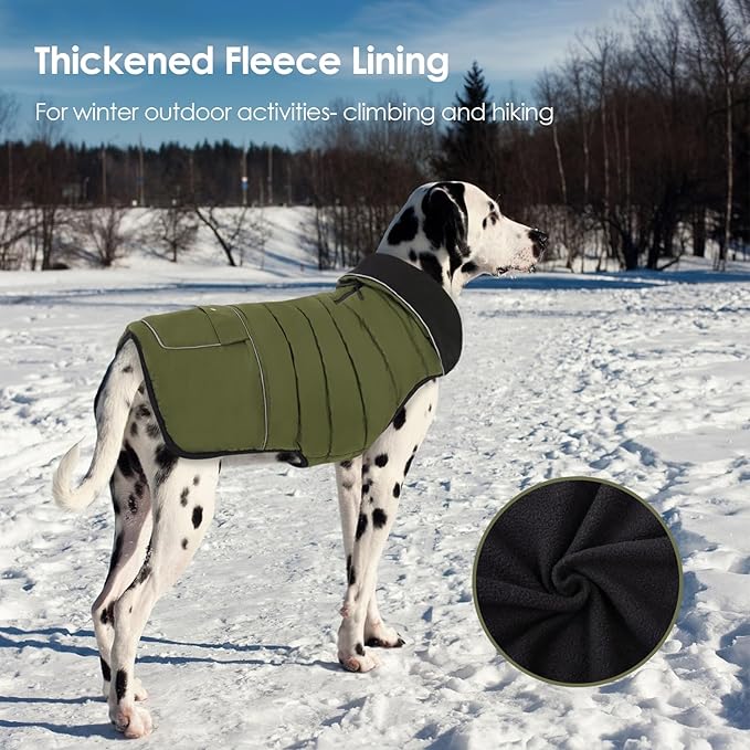 Dog Coat, Small Medium Dog Jacket, Windproof Dogs Puffer Jacket, Fleece Lined Warm Dogs Winter Coat with Harness Hole (Army Green L)
