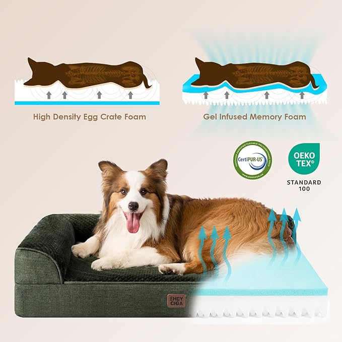 EHEYCIGA Memory Foam Dog Bed Medium Sized Dogs, Waterproof Dog Bed Orthopedic with Washable Removable Cover, Non-Slip Pet Bed Couch for Crate, 30x20x6 Inches, Dark Green
