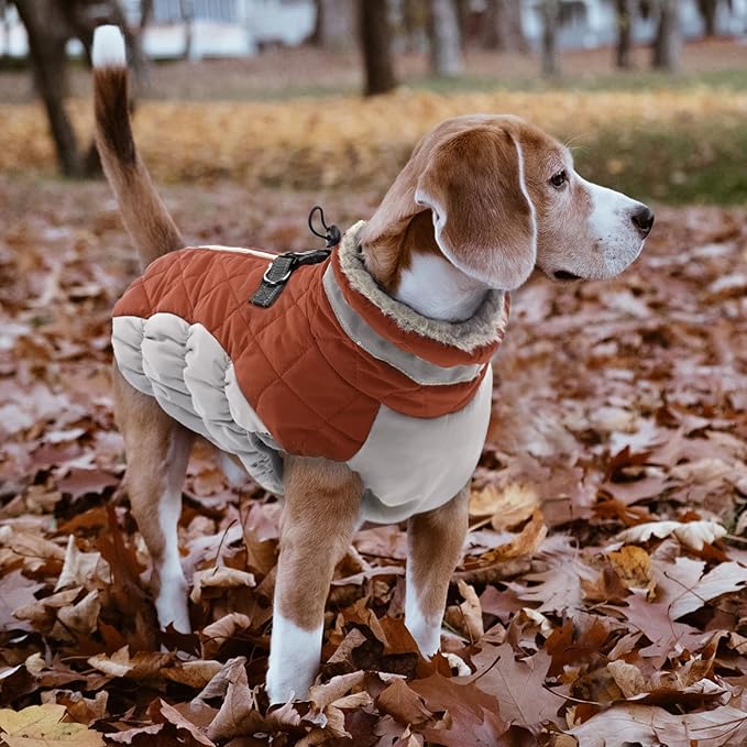 Lelepet Dog Coat Warm Dog Winter Coat Waterproof Dogs Jacket with Harness Built in Reflective Pet Fleece Vest Zip-Up Cold Weather Coats for Large Dogs Turtleneck & Windproof Coats Boxer Brown XL