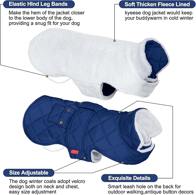 KYEESE Dog Coat Soft Pet Sweater for Cold Weather Warm Pet Winter Coat with Leash Hole Waterproof Dogs Jacket with Fleece Lined Thick Cat Clothes with Pocket Windproof Dog Puffer Coats for Small Dogs