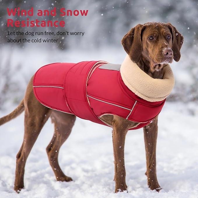 ASENKU Warm Dog Coat, Waterproof Dog Jackets for Large Dogs with Reflective Fleece Vest Turtleneck with Button,Windproof Cold Weather Coats for Small Medium Large Dogs, Dark Red, 4XL