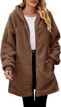 LIZALIG Women's Oversized Fleece Jacket Hooded Zip-Up Cardigan Coat with Pockets Warm Winter Casual Wear for Vacation