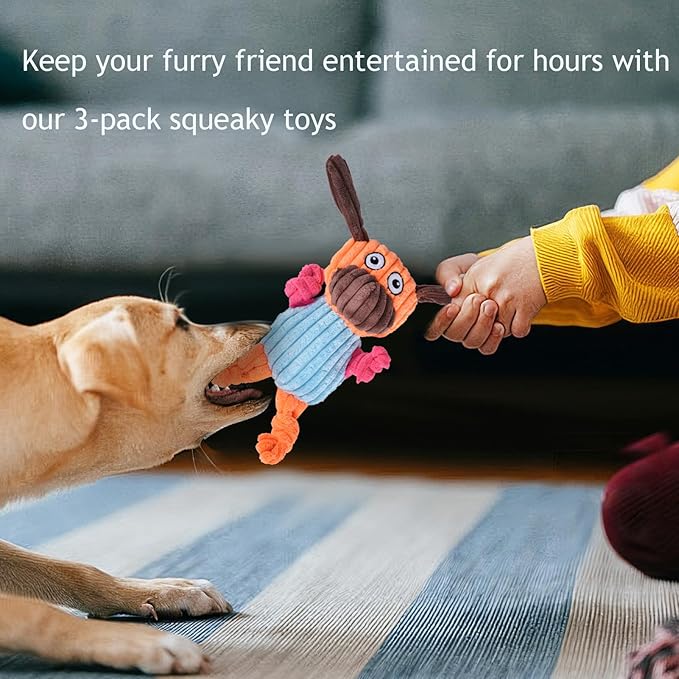 Durable Interactive Squeaky Dog Toys 3-Pack – Tough Chew Toys for Aggressive Chewers & Puppies, Long-Lasting Plush Toy Bundle for Medium/Small Dogs – Noise-Making Pet Gifts to Keep Dogs Busy