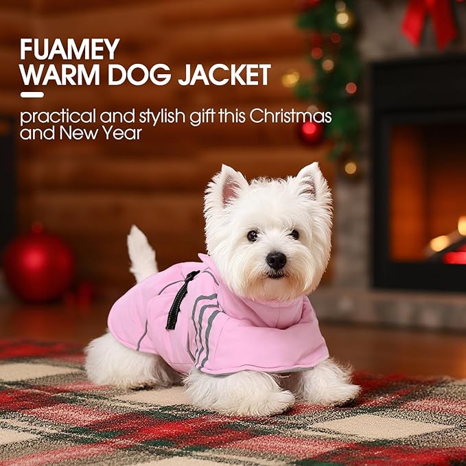 FUAMEY Dog Cold Weather Coats,Dog Winter Jackets for Large Dogs Warm Dogs Coat with Reflective Strips Waterproof Pet Snowsuit Thick Paded Pets Vest for Beagle Corgi Pink L