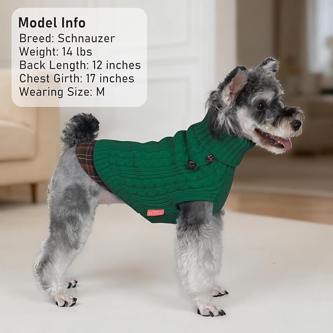 KYEESE Dog Sweater Soft Pullover Dog Sweaters for Small Dogs Male Comfy Pet Coat for Fall Winter Cold Weather Stretchy Knitwear Cat Clothes with Gingham Patchwork Warm Turtleneck Small Dogs Sweater