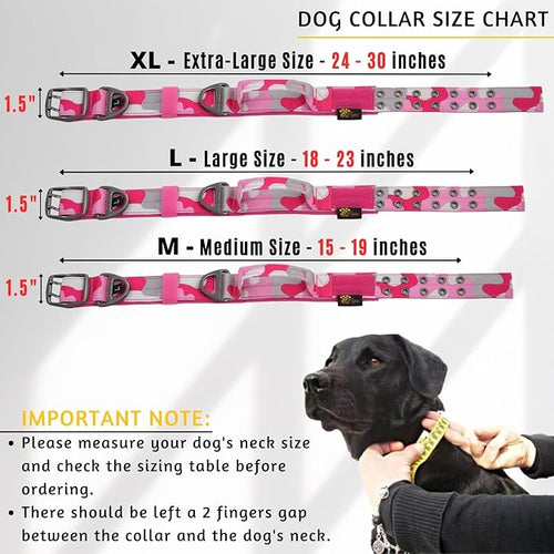 ADITYNA Heavy Duty Dog Collar for Large Dogs - Camo Pink Collar with Handle for Training, and Walking - Wide, Neoprene Padded for Large Female Dogs