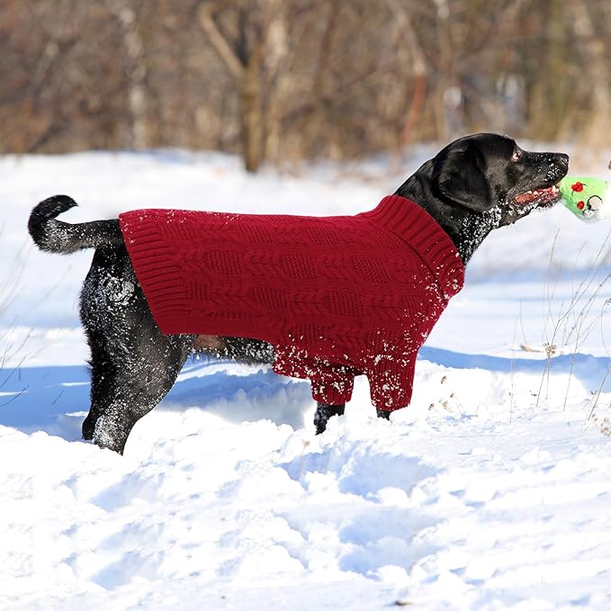 ASENKU Dog Sweater for Medium Dog Girls Boys, Fall Winter Turtleneck Long Sleeve Pet Christmas Sweater, Pullover Sweatshirt for French Bulldog, Dachshund, Red, L