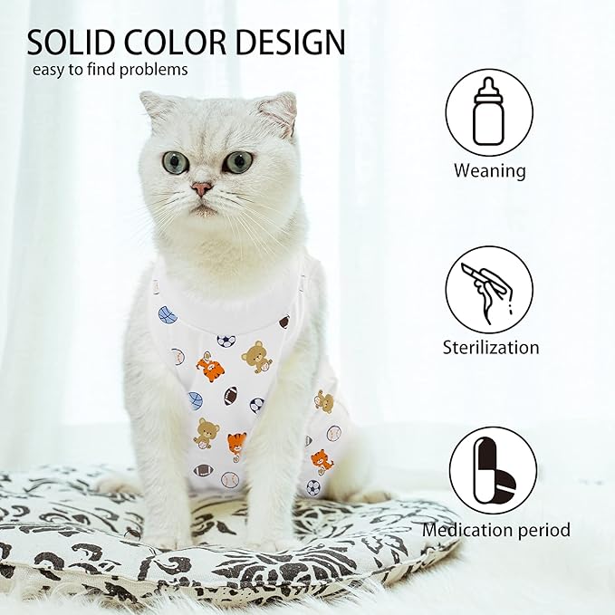 Cat Professional Surgical Recovery Suit,E-Collar Alternative for Cats Dogs,After Surgery Wear, Pajama Suit,Home Indoor Pets Clothing Football S