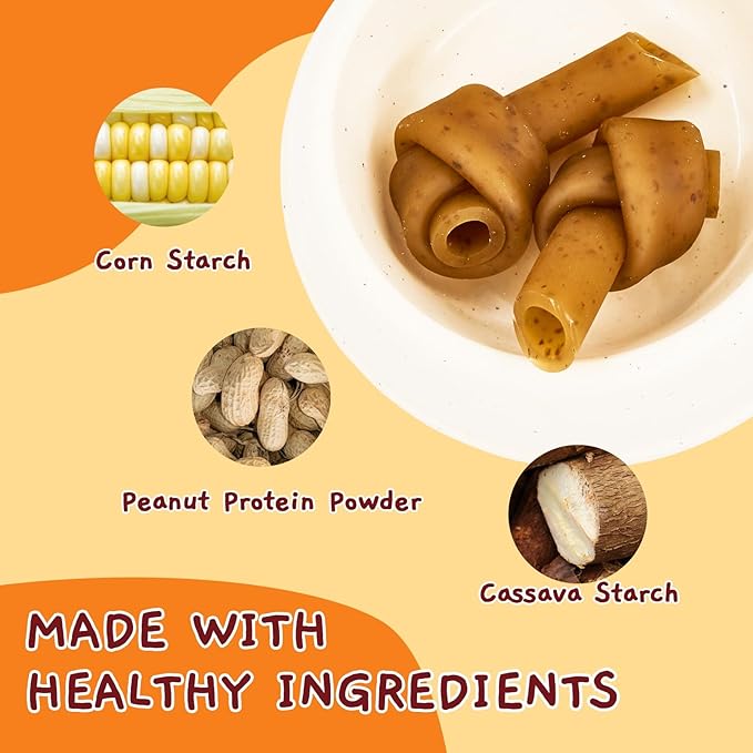 Jungle Calling Rawhide Free Dog Treats, Peanut Butter Bones, 6.5'' Pet Chews for Medium and Large Dogs,Digestible Chewing Snacks,4 Count (Pack of 1)