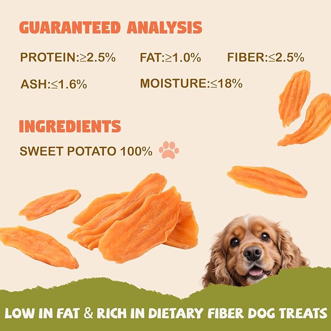 Sweet Potato Chews for Dogs, Healthy Dog Training Treats Low Fat, Human Grade Single Ingredient Dried Sweet Potato Slices for Small Medium Large Breed, Rich in Dietary Fiber,10.58 oz