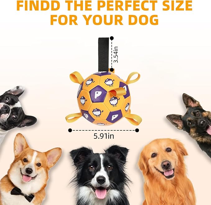Dog Toys Soccer Ball, Soccer Ball with Straps, Interactive Dog Toys for Tug of War, Dog Water Toy, Durable Dogs Balls for Small Medium & Large Dogs
