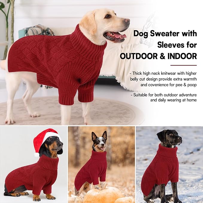 KOESON XL Dog Sweater for Large Size Dogs, Turtleneck Extra Large Sweater for Dogs Girl Boy, Warm Large Dog Sweaters for Christmas, Soft Doggie Winter Knitwear with Sleeves, Red, XLarge