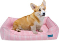 Orthopedic Bolster Dog Bed – CertiPUR-US Foam, Recycled Polyester Canvas, Washable Cover, Anti-Slip Bottom, Medium, Pink Check – Stylish Designer Dog Sofa