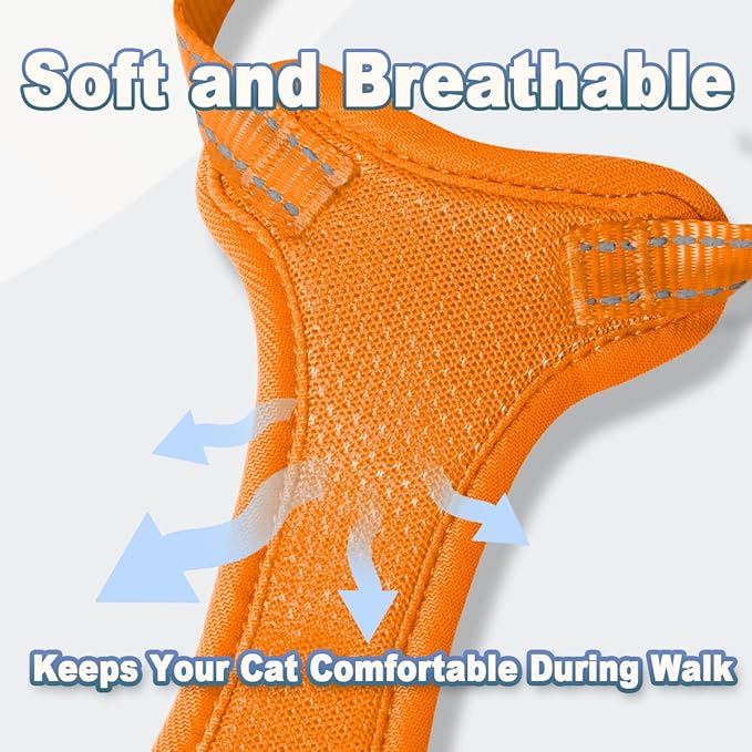 Cat Harness and Leash Set Escape Proof for Kitten Walking, Soft Adjustable Top Handle Vest Harnesses for Cats, Easy Control Breathable Reflective Small Medium Large, Orange, S