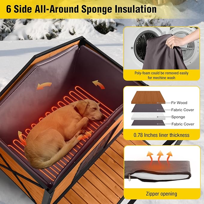 AIVITUVIN Outdoor Heated Dog House with Heating Pad Insulated Dog House with Anti-Chewing Metal Frame Large Dog Kennel Weatherproof for Winter 41.6“L