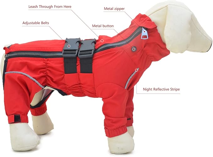 Dogs Waterproof Jacket, Lightweight Waterproof Jacket Reflective Safety Dog Raincoat Windproof Snow-Proof Dog Vest for Corgis Dachshund Small Medium Large Dogs Red D-L