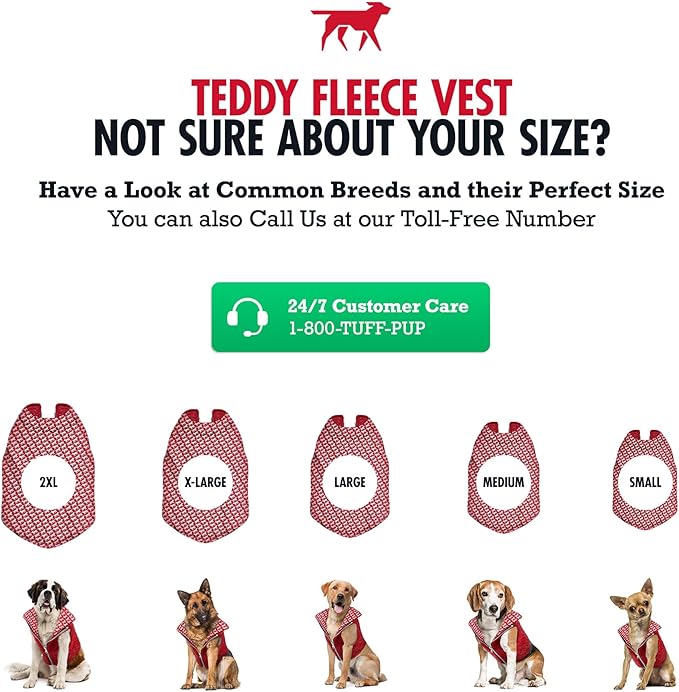 Tuff Pupper Reversible Fleece Sweater Vest for Dogs | Lightweight Comfortable Insulated Jacket | Front Zip Closure | Machine Washable | Built-in Leash Hole | Sizes for All Breeds (Medium, Red)