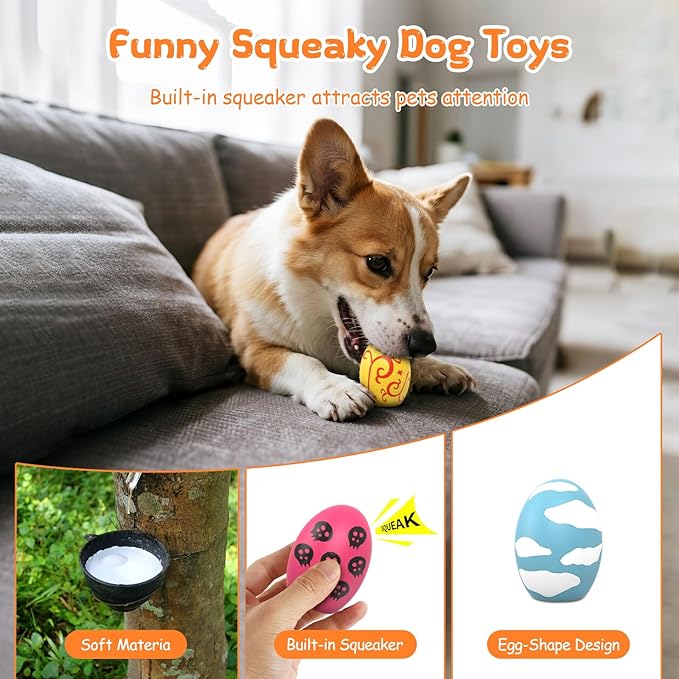Squeaky Dog Toys, Soft Chewing Dog Balls, 12 Pcs Interactive Squeak Fetch Playing Pet Toy, Durable Bouncing Toys to Keep Them Busy, 2.6" Egg Ball for Puppies Small Breeds