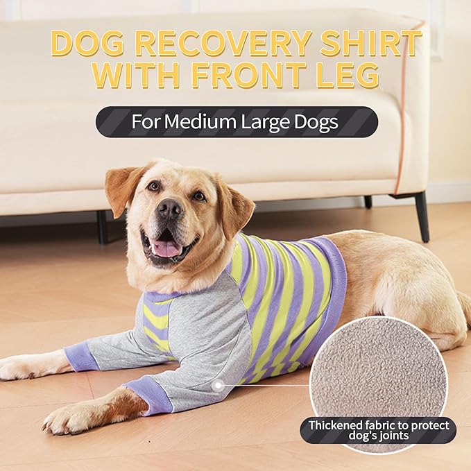 FUAMEY Dog Recovery Sleeve with Elbow Protector,Dogs Shirt Stop Licking Joints,Pet Long Sleeve Suit Protecting Dog's Front Leg Arm Wounds Cover Skin Conditions Purple Stripes M